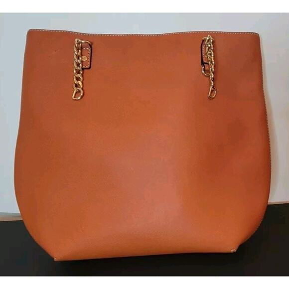 Michael Kors Purse Tangerine Brown Soft Leather Gold Strap Multi Compartment Bag - Picture 1 of 14